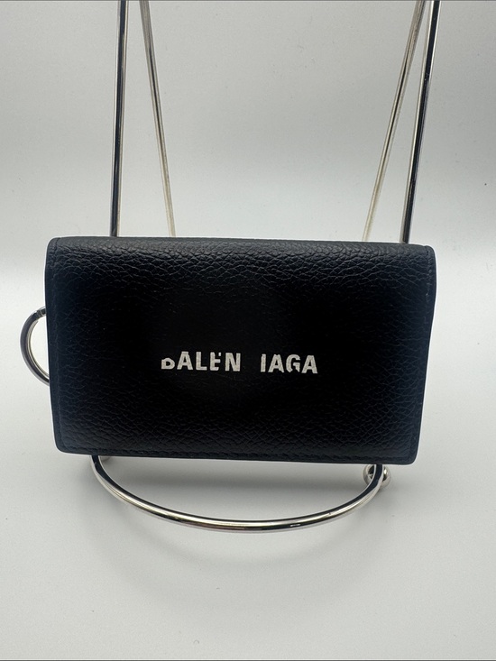 Balenciaga Handbags - Balenciaga Black Textured Leather Key Wallet with Silver Logo